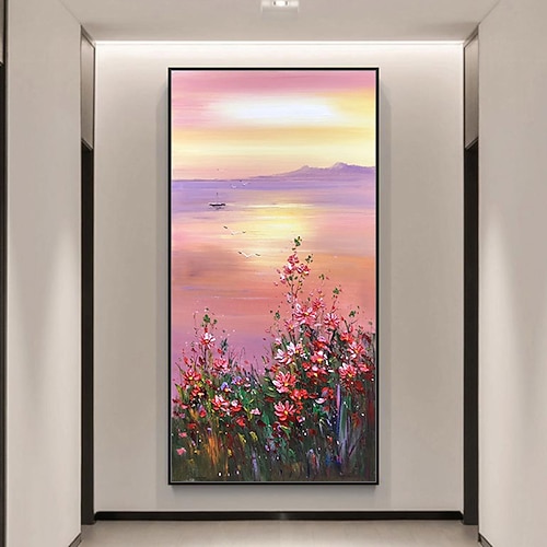 Mintura handgefertigte strukturierte Ölgemälde mit Blumenlandschaft auf Leinwand, Wandkunst, Dekoration, modernes abstraktes Bild für die Inneneinrichtung, gerolltes, rahmenloses, ungedehntes Gemälde Image