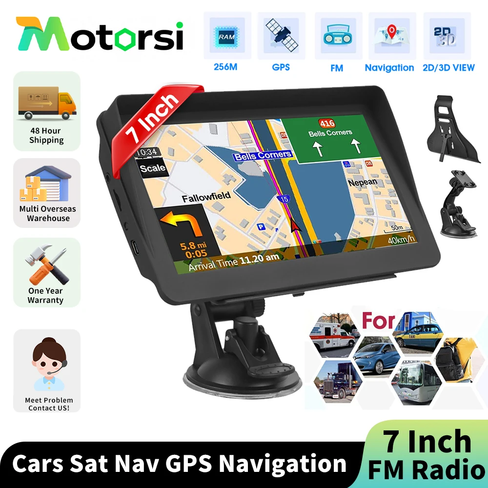 Motorsi voiture GPS Navigation 7 pouces écran tactile GPS navigateur camion parasol Sat Nav 256 mo Europe carte GPS navigateurs Support FM
