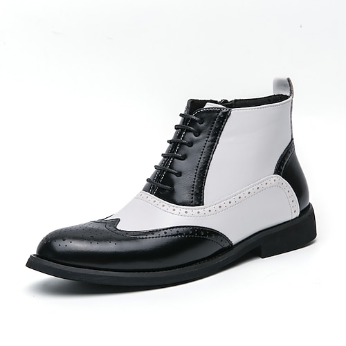 schwarz-weiße Oxford-Stiefeletten für Herren mit Flügelkappen-Design, zweifarbige formelle Abendschuhe für Gatsby-Partys, Bühnenauftritte und Bürokleidung Image