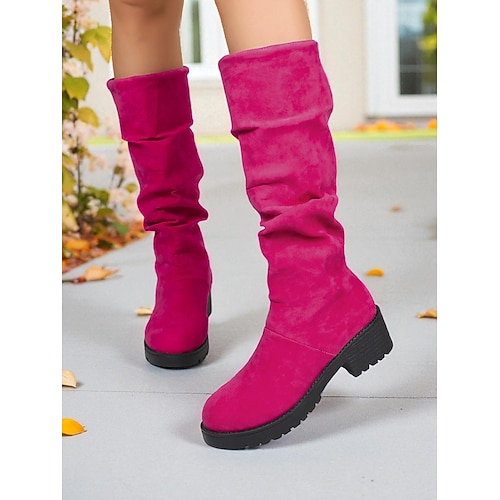 Damen Stiefel Schluffige Stiefel Täglich Weihnachten Stiefel mit mittlerer Wade Flacher Absatz Runde Zehe Lässig Minimalismus Kunstwildleder Loafer Schwarz / rot Leopard Dunkelbraun Image