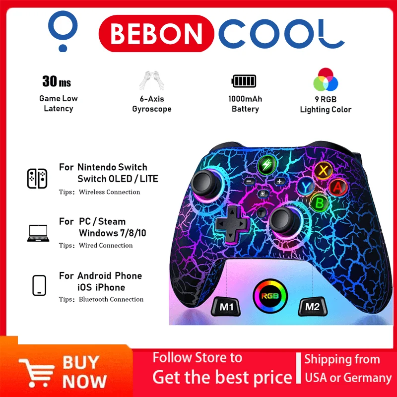 BEBONCOOL Wireless Controller für Nintendo Switch OLED/Lite Gamepad mit LED/Turbo/Vibration/Motion Remote für Android/IOS/PC Image