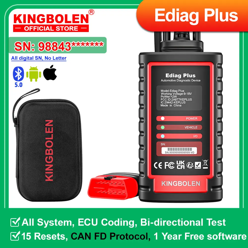 [ All Digital SN] KINGBOLEN Ediag plus CAN FD Protokoll All System Deutsches Auto Diagnosegerät Steuergerätecodierung Aktiver Test OBD2 Scanner Image