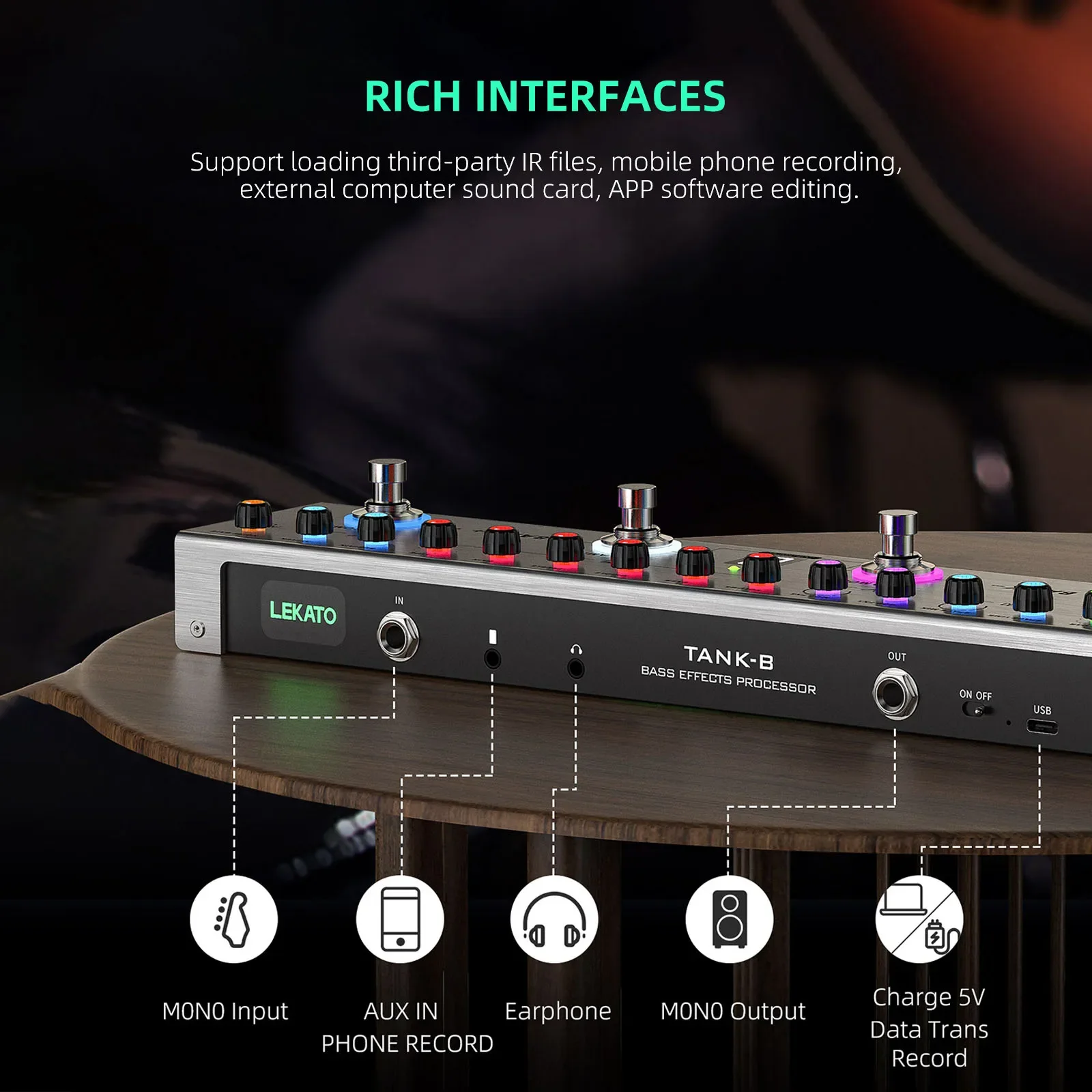 2025 neuer Bass-Effektprozessor mit Bluetooth – 36 Voreinstellungen, Amp-Sim, IR-Kabine, Reverb, Kompressor, Tuner für Aufnahme und Live Image