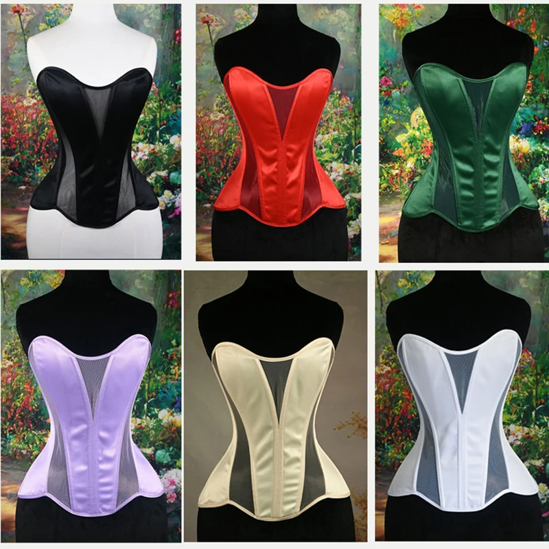 Corsetti sexy Bustini Top con lacci per le donne Corsetto vintage con reggiseno Lingerie in raso gotico Corsetto Overbust Disossato Shapewear