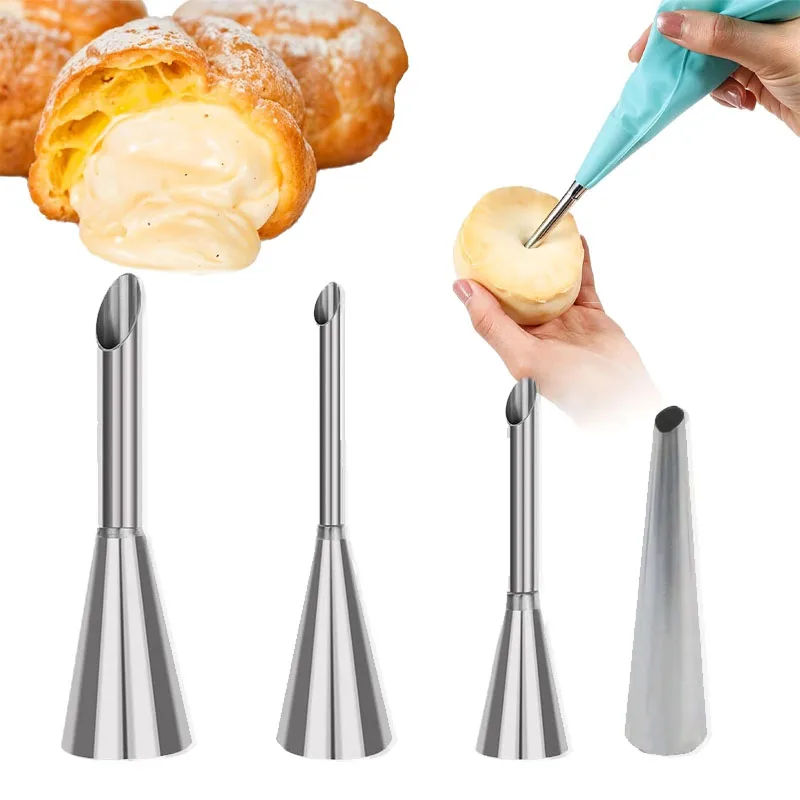 4-teiliges Puff-Gebäck-Spritztüsen-Set, Edelstahl-Dekorationsspitzen für Kuchen, Cupcake, Kekse, Creme, Zuckerguss, Backwerkzeuge für Bäcker Image