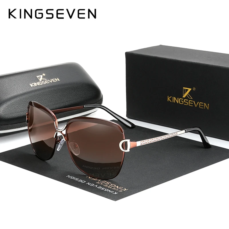 KINGSEVEN Polarisierte Damen Sonnenbrille Frauen Gradienten Objektiv Runde Sonnenbrille Platz Luxus Marke Oculos Lunette De Soleil Femme Image