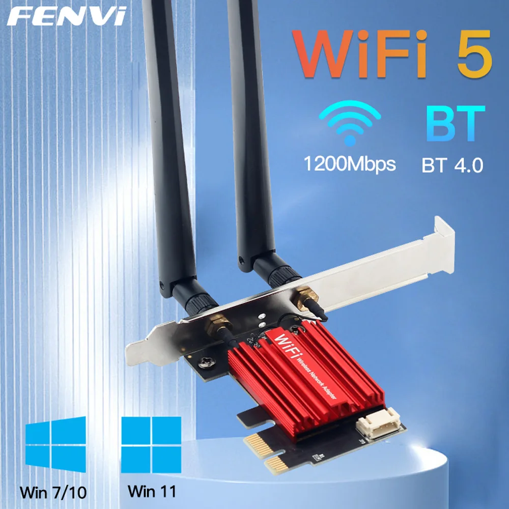 FENVI WiFi 5 PCIE WiFi-Adapter AC1200 Drahtlose Netzwerkkarte Dualband 2,4 G/5 GHz 802.11AC für Bluetooth 4.0 Desktop Windows 10/11 Image