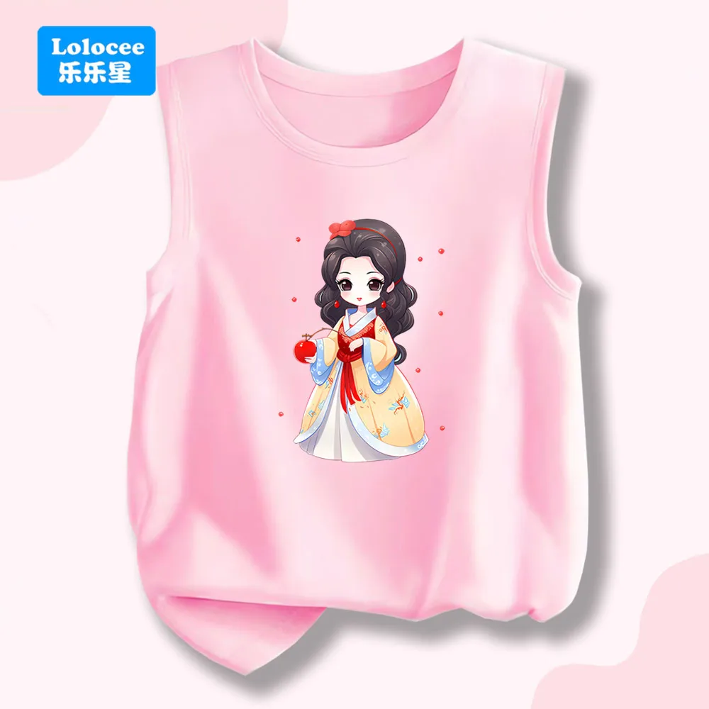Kawaii Cartoon Prinzessin Print Rosa ärmelloses Tanktop für Kinder – süße Sommerweste Rundhals-Baumwoll-Singelet NHGZ2 Image