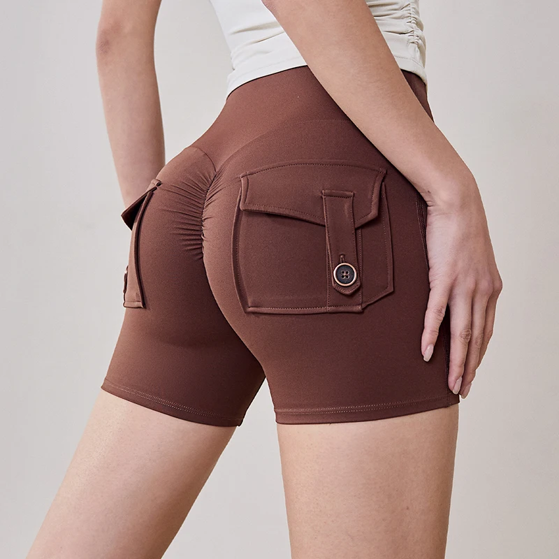 Frauen Yoga Shorts Hohe Taille Pfirsich Hüfte Nahtlose Hüfte Tasche Fitness Shorts Outdoor freizeit fitness Pilates Laufen yoga Shorts  Image