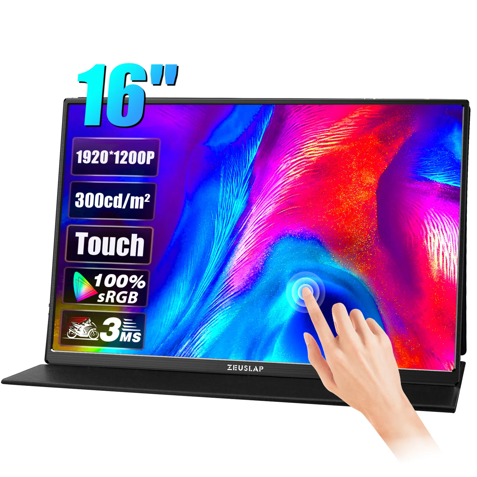 ZEUSLAP 16-Zoll-Touchscreen-tragbarer Monitor 100 % sRGB 1200P IPS-Reisedisplay für Steam Deck Laptop Switch PS4 PS5 Xbox Image