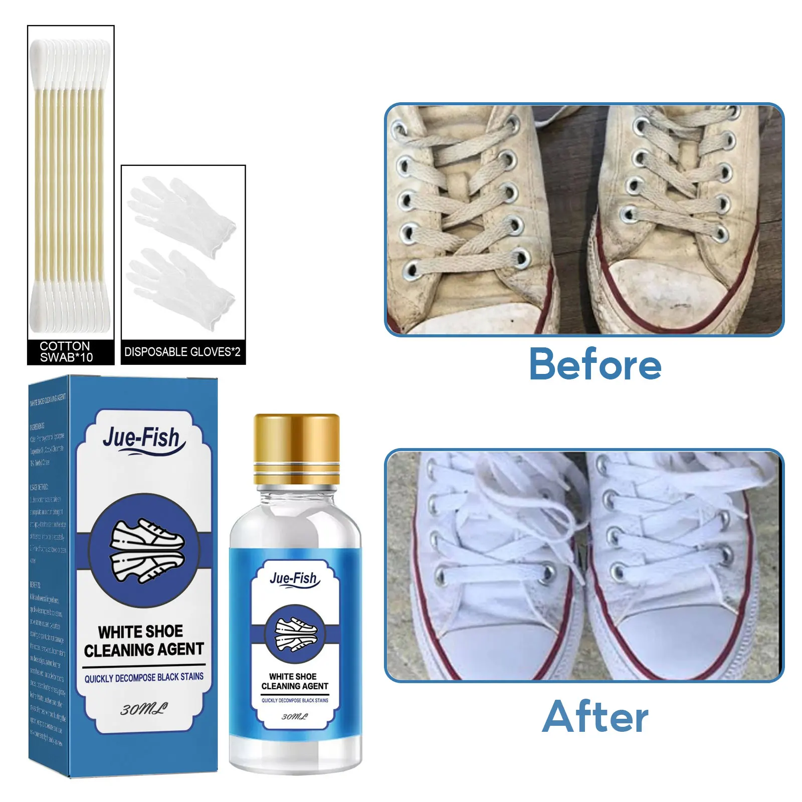Jue-Fish White Shoes Cleaner Yellow Edge Removal Sneaker Stain Dirt Leder Sportschuhe Dekontamination Schuhe Whitening Cleanser