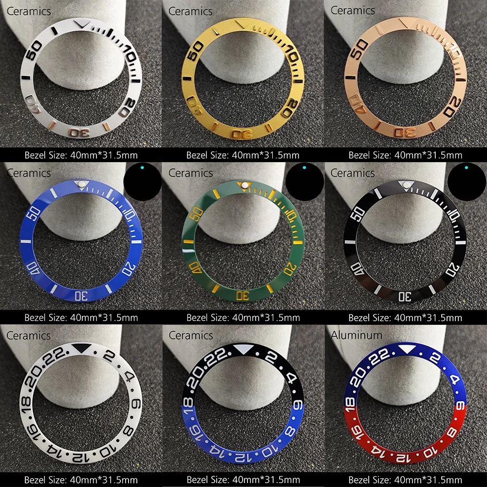 Schräge 40 mm * 31,5 mm Keramik-/Aluminium-Beze-Einsätze, Uhrenlünetteneinsätze, passend für Herrenuhren, ersetzt Uhrenzubehör, leuchtende Lünette Image