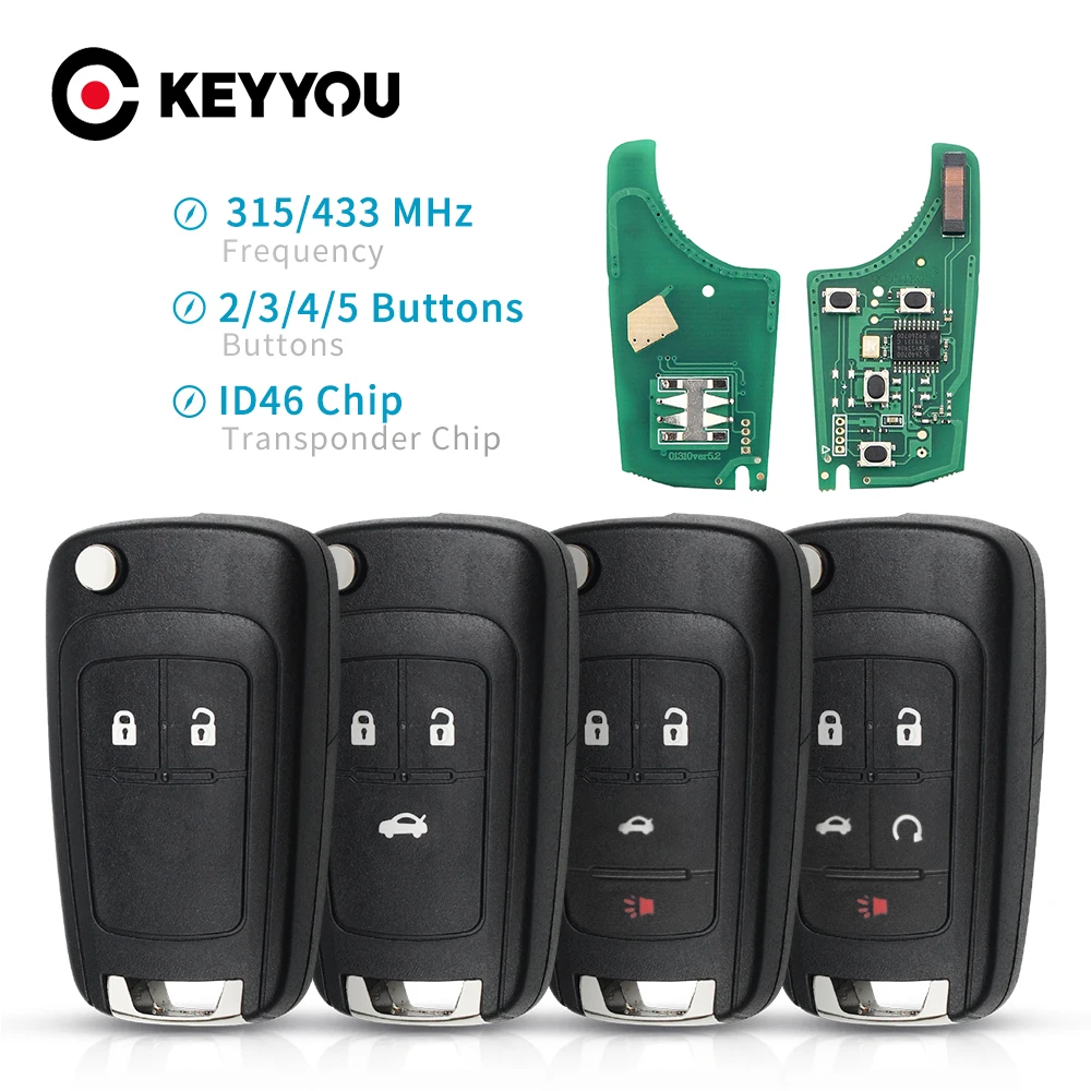 KEYYOU 2/3/4/5 Tasten Auto Fernbedienung Schlüssel DIY für OPEL/VAUXHALL Astra J Corsa E Insignia Zafira C 2009-2016 315 / 433MHz PCF7937E fit für Chevrolet Malibu Cruze Aveo Funken Segel Image