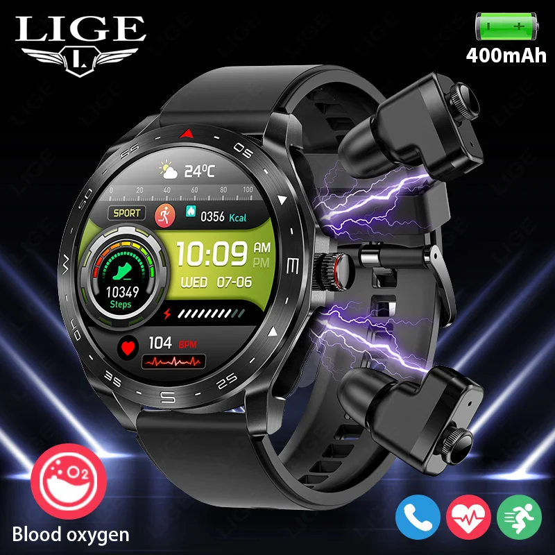 LIGE Mit Ohrhörer Bluetooth Headset Smartwatch Frauen Lautsprecher Tracker Musik Sport Uhr Männer Wasserdichte Intelligente Uhr AMOLED Bildschirm Image