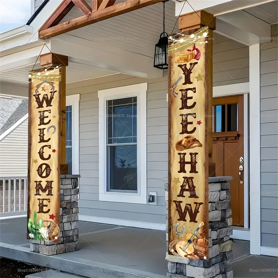 Wild West Cowboy Party Veranda Banner Yee Haw Welcome Western Cowboy Hängeschild für Kindergeburtstag Babyparty Party Dekor Image