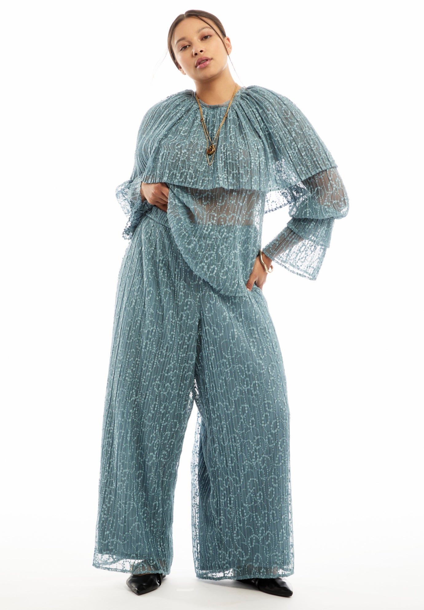 Plus Size Women's Lace Wide-Leg Pants by June & Vie in Mountain Spring (Size 22/24)