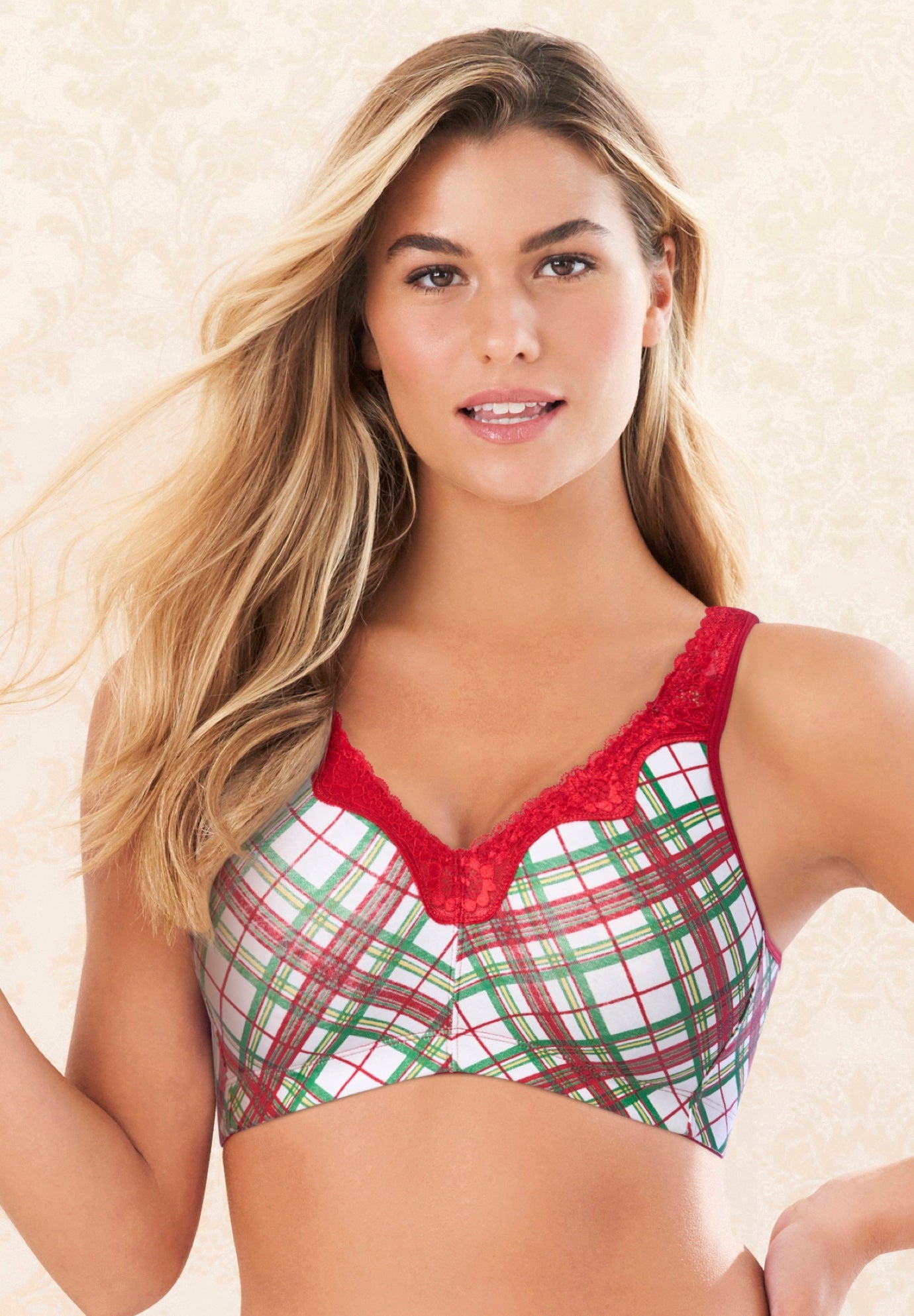 Plus Size Women's Cotton Comfort Wireless Bra by Catherines in Holiday Plaid (Size 40 A)