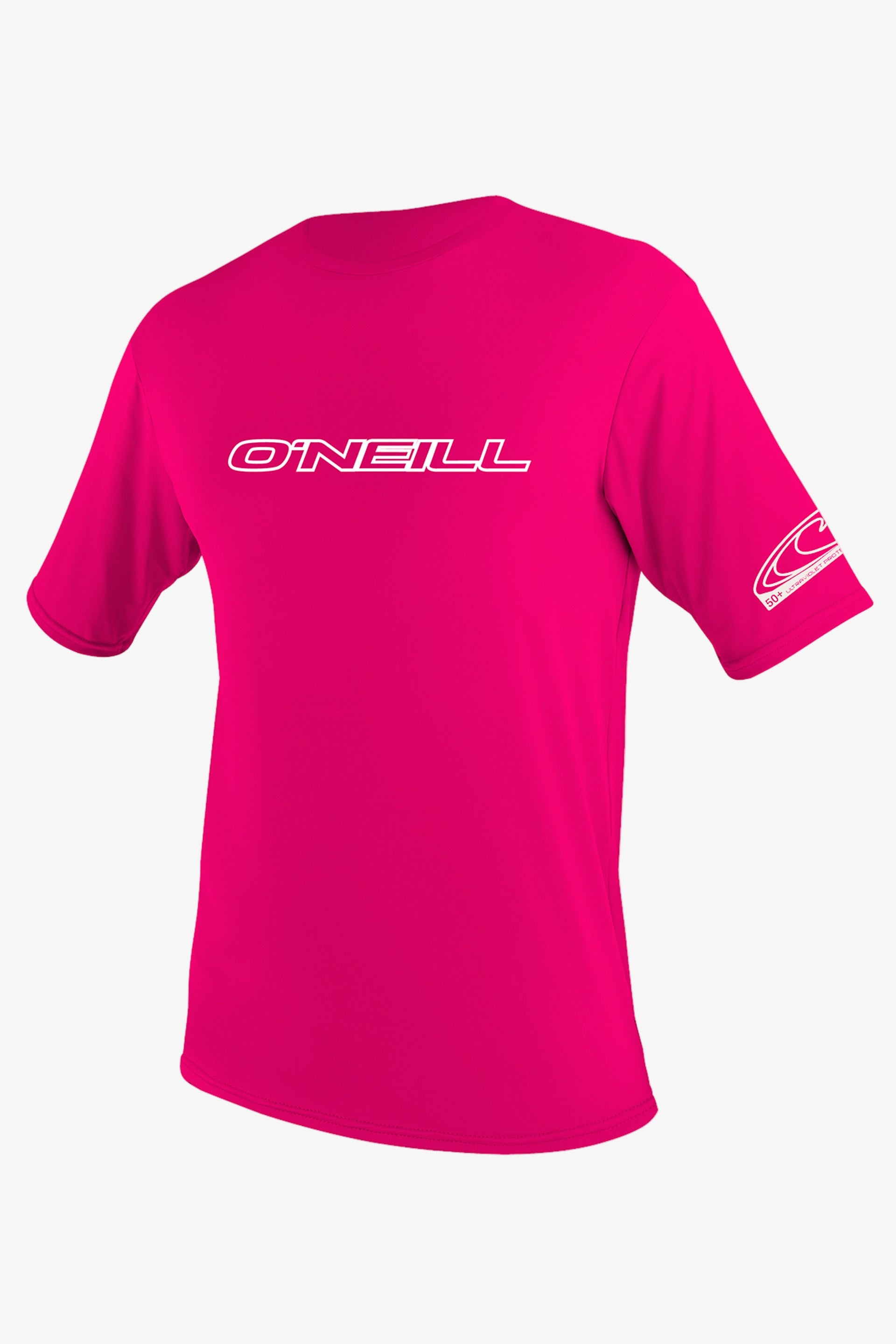 O'Neill Youth Basic Skins 50+ Short Sleeves Sun Shirt in Watermelon, Size 6, Polyester/Spandex
