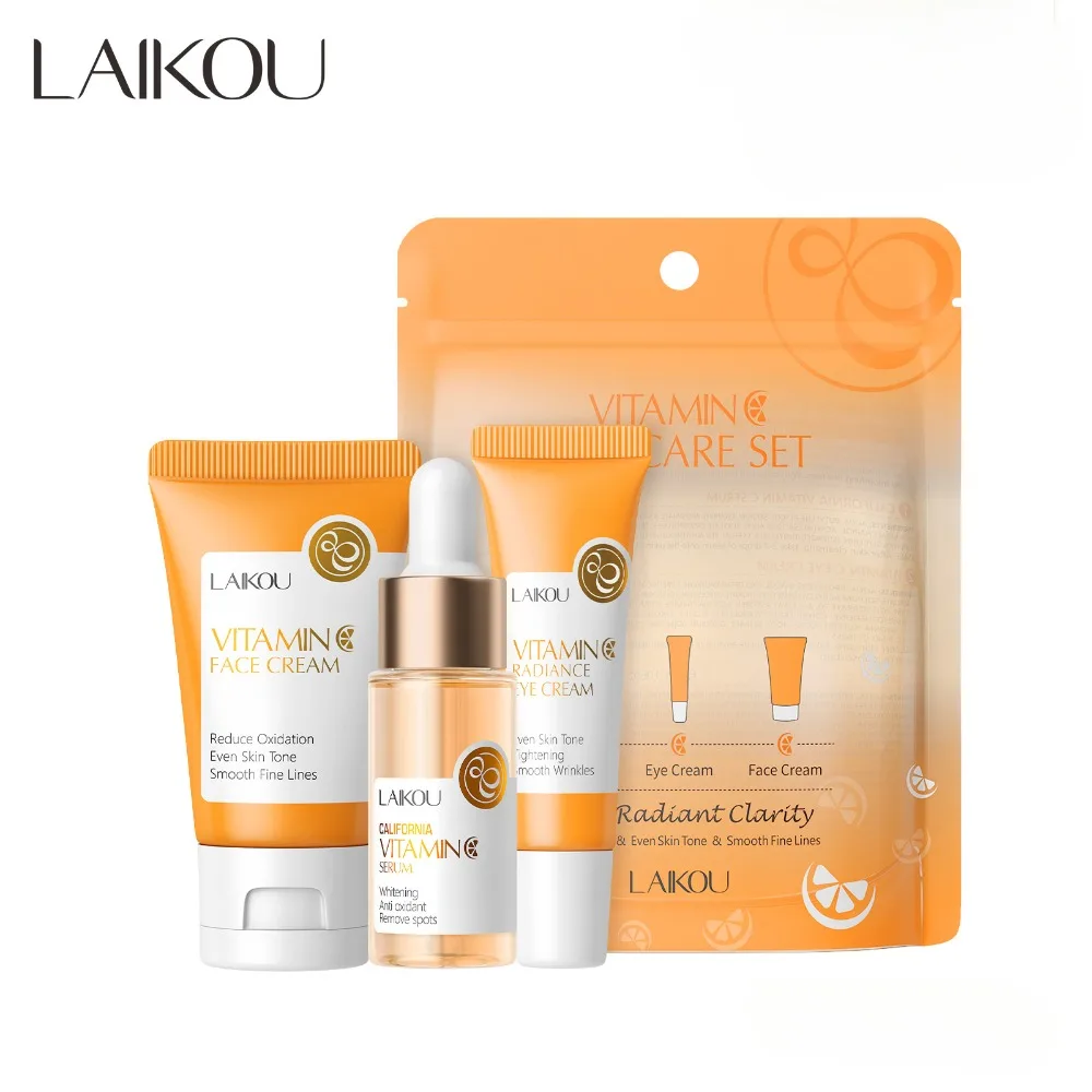 LAIKOU vitamine C 24K doré Sakura ensembles de soins de la peau crème pour le visage sérum crème pour les yeux hydratant Anti rides Kit de soins du visage 3 pièces/ensemble