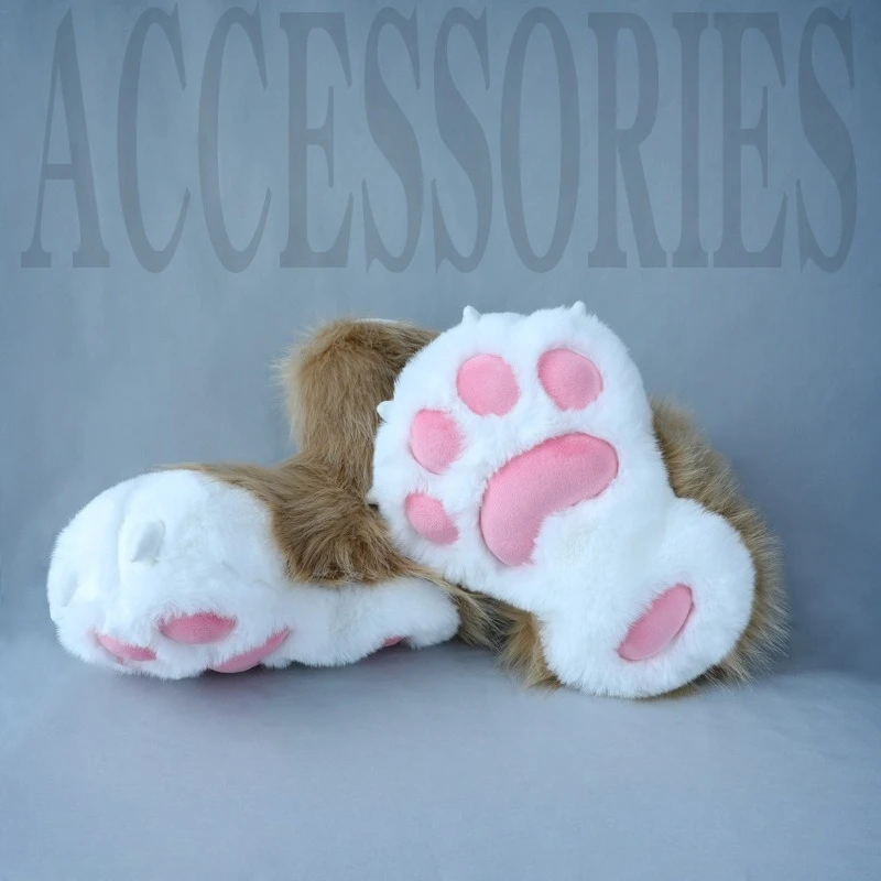 Neue Nette Plüsch Fursuit Tier Fuß Socke Kleidung Zubehör Plüsch Cosplay Pelzigen Tier Pfote Schuhe Katze Schuhe Katze Pfote Mädchen Schuhe Image