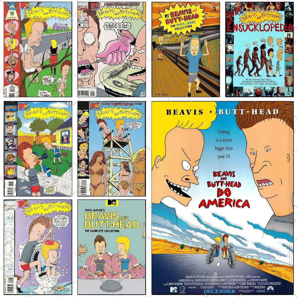 Anime Beavis And Butthead TV-Poster, hochauflösender Kunstaufkleber, selbstklebende, wasserdichte Heimdekoration für das Wohnzimmer