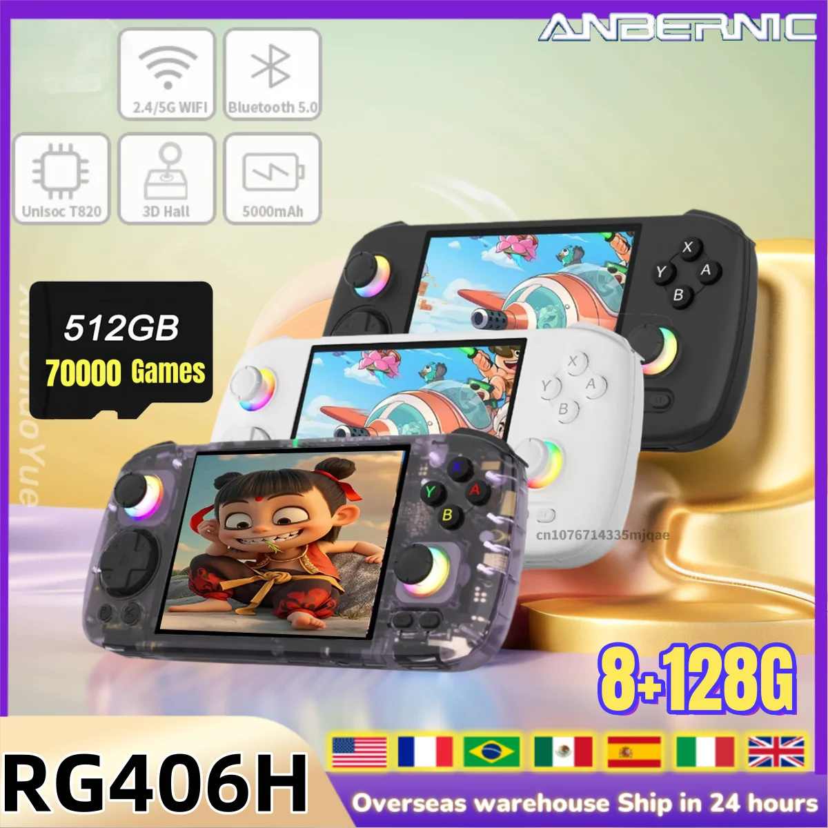 ANBERNIC RG406H consoles de jeux vidéo RG 406H console de jeu Portable 4 pouces écran HD Android 13 Bluetooth WIFI 8G + 128G PSP PS2 jeu