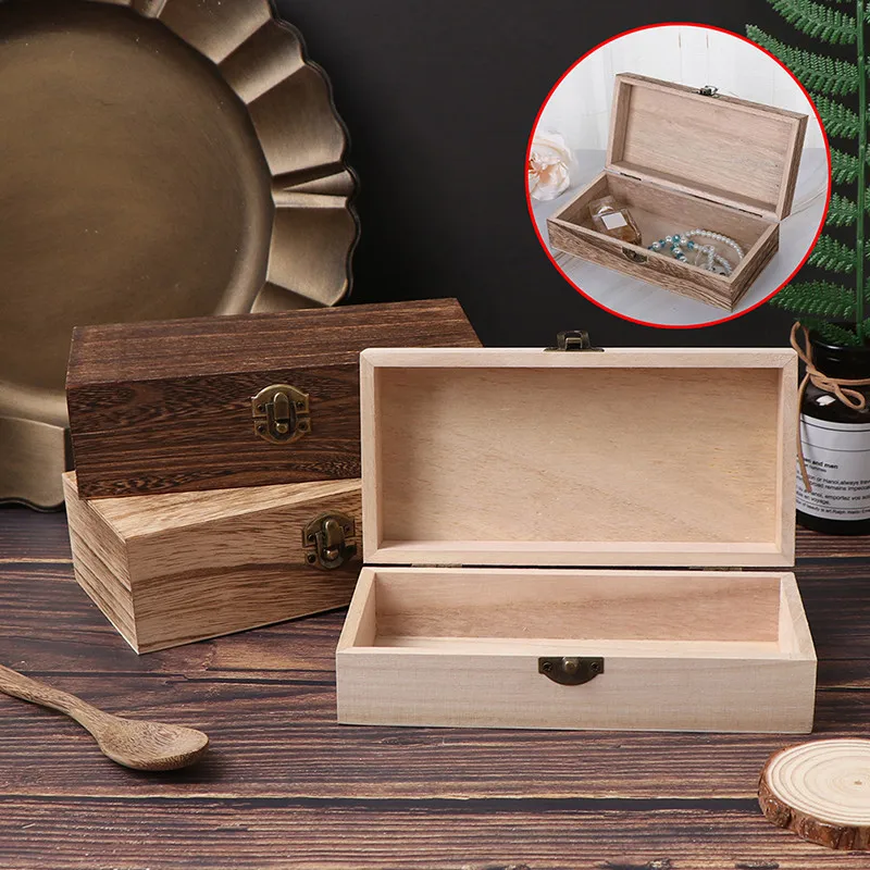 1 stücke Rechteckige Holz Lagerung Box Retro Schnalle Holz Box Clamshell Holz Boxen Schmuck Box Desktop-Organizer