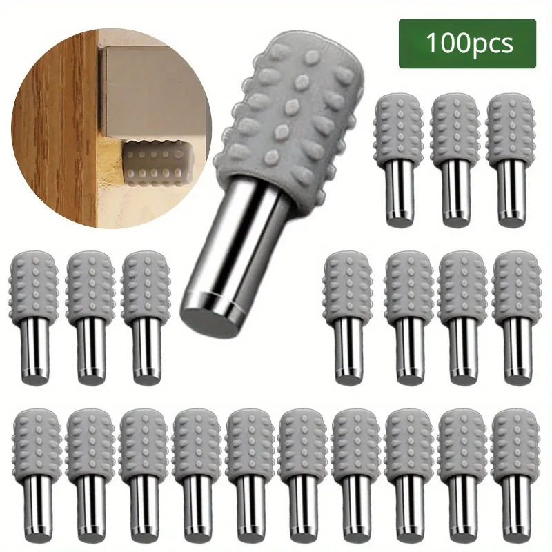 100 Stück robuste Regalstützstifte aus Kunststoff und Metall mit rutschfesten Gummihülsen – ideal für Kleiderschränke mit Holz- und Glaslaminen