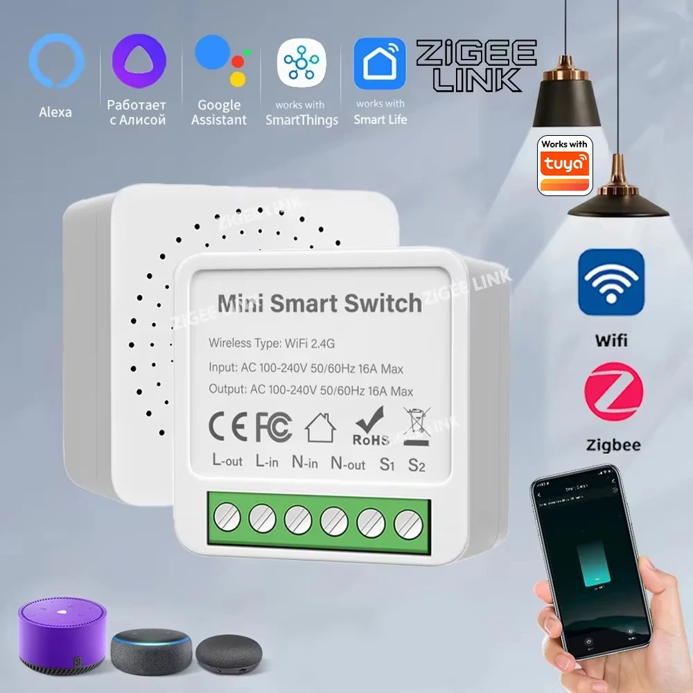 Interruttore Intelligente WiFi/Zigbee 3.0, Modulo Mini Fai-da-Te, Timer Remoto, Controllo Luci Wireless Compatibile con Tuya Smart Life, Alexa, Google