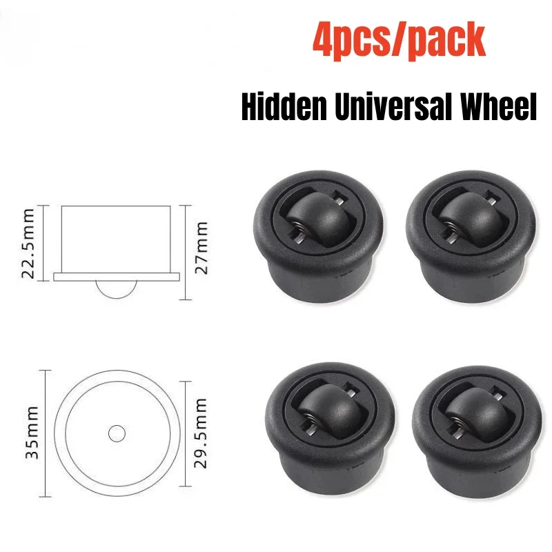 4 Stück verstecktes Universalrad, 360-Grad-Lenkrollen, unsichtbare allgemeine Räder für Push-Pull-Tischmöbel unten, glatt leise Image