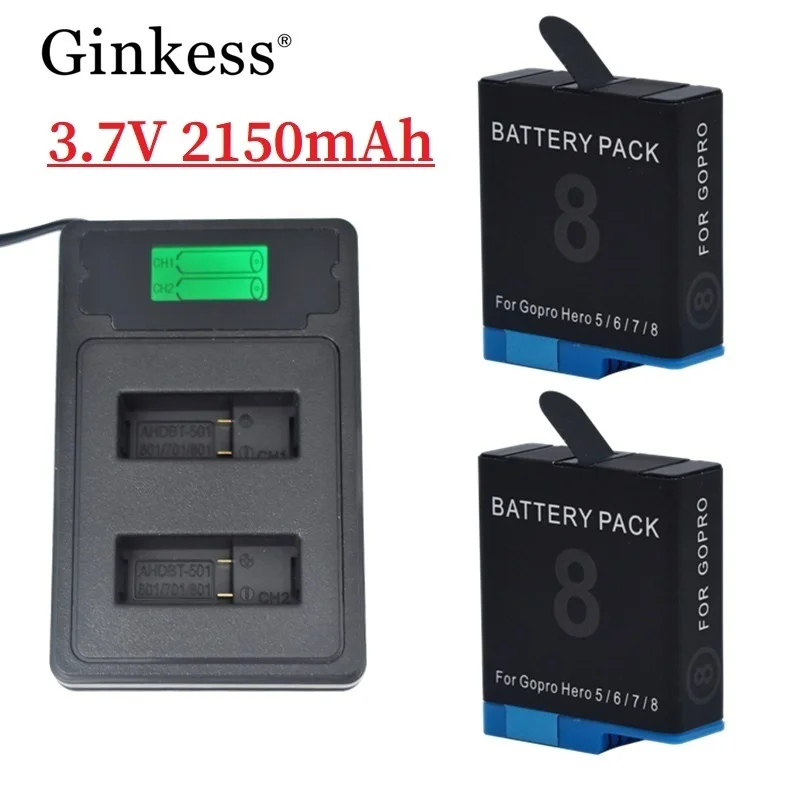 2150 mAh Akku oder Ladegerät Kit für GoPro Hero 8 7 6 5 Gopro Zubehör für Original Go Pro 8 Hero 5 Hero 6 Action Kamera Image
