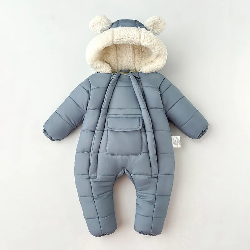 Neugeborenen Baby Winter Mit Kapuze Strampler Doppel Reißverschlüsse Baumwolle gefütterte Warme Verdicken Strampler Kleinkind Overall Infant einteiliges Kleidung Image