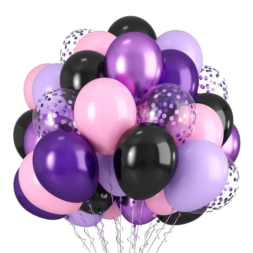 30 Stück dunkellila rosa schwarze Luftballons 12 Zoll dunkle metallische lila Konfetti-Luftballons Mädchen Hochzeit Geburtstag Halloween-Dekorationen Image