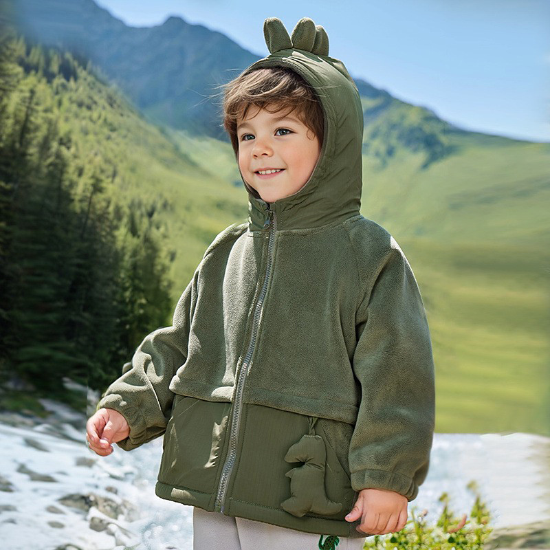 Kids Boys' Fleece Jacket Outdoor Jacket Coat Outerwear Solid Color Long Sleeve Zipper Pocket Comfort Keep Warm Soft Coat Outdoor Fashion Daily Green Spring Fall 4 years