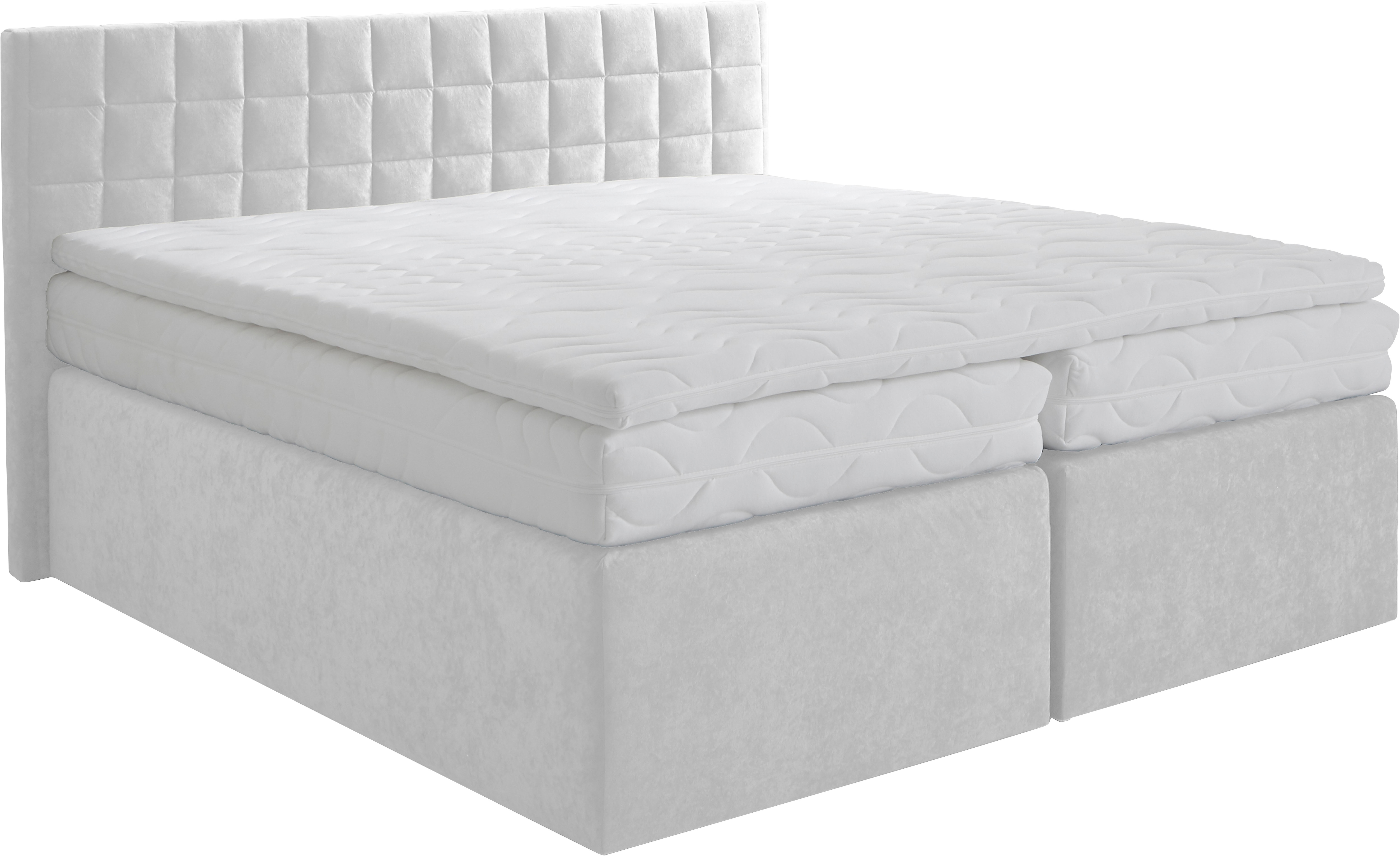 Boxspringbett, weiß, B:215cm L:210cm, WESTFALIA SCHLAFKOMFORT, Komplettbetten, mit schöner Kopfteilversteppung Image