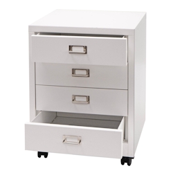 PROREGAL Rollcontainer HxBxT 55x40x41cm Metall 4 Schubladen Weiß Schubladenschrank Stahlschrank Aktenschrank Image
