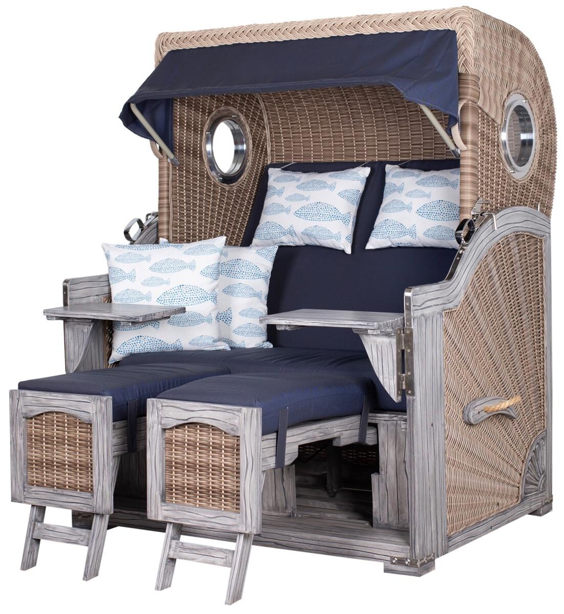 dekoVries GmbH Strandkorb deVries PURE® Seemöwe XL Vintage - PE white kubu - Dessin 197 - inkl. Schutzhülle Image