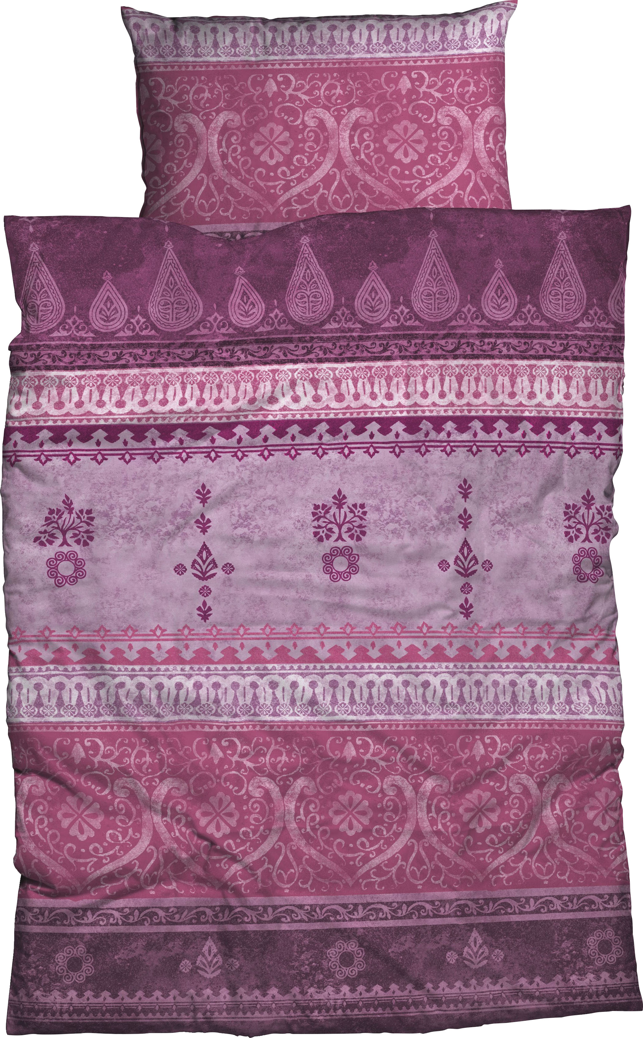 Bettwäsche CASATEX "Indi", lila (winterberry), B/L: 200cm x 200cm, 1 Stk., 2 Stk., Biber, B/L: 40cm x 80cm & 40cm x 80cm, 3 Stk., Biber, Obermaterial: 100% Baumwolle, Bettwäsche, romantisch, orientalisch, weich und gemütlich Image