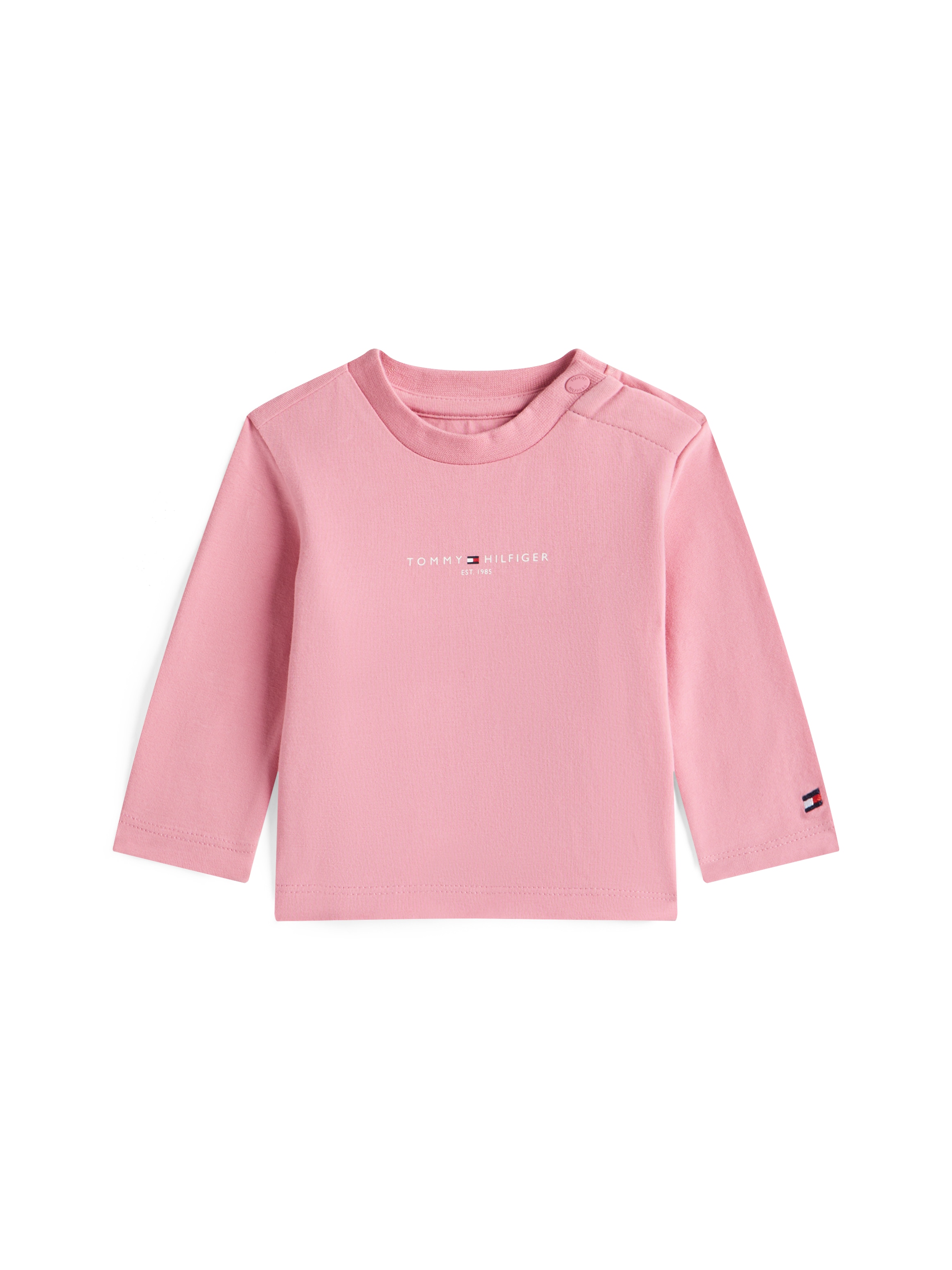 Langarmshirt TOMMY HILFIGER "MINI CORP GRAPHIC TEE LS", Baby, Gr. 74, mystic pink, Jersey, Obermaterial: 93% Baumwolle, 7% Elasthan, unifarben, regular fit normal, Rundhals, eingesetzt gerader Abschluss, Shirts, für Babys Image