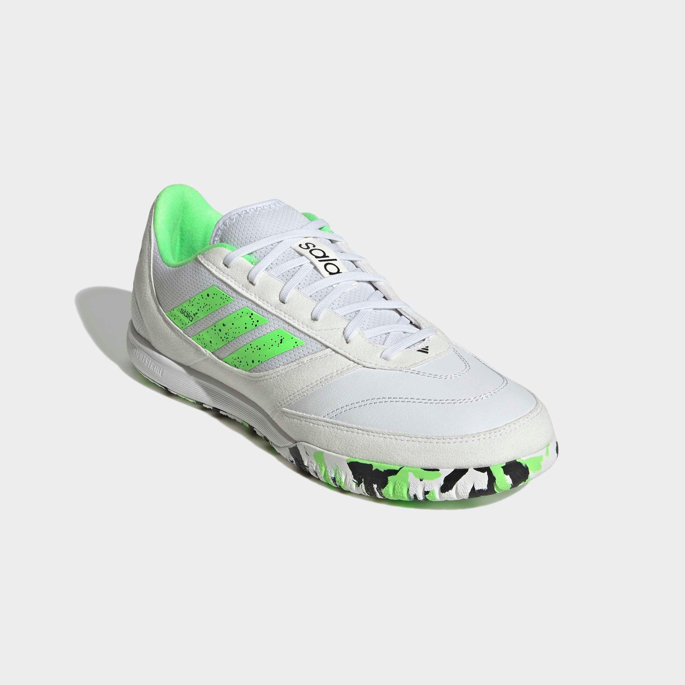 Fußballschuh ADIDAS PERFORMANCE "TOP SALA COMPETITION 2 IN", Damen, Gr. 44,5, cloud weiß, lime burst, core schwarz, Leder, Synthetik, Schuhe Fußballschuh, geeignet als Hallenschuhe
