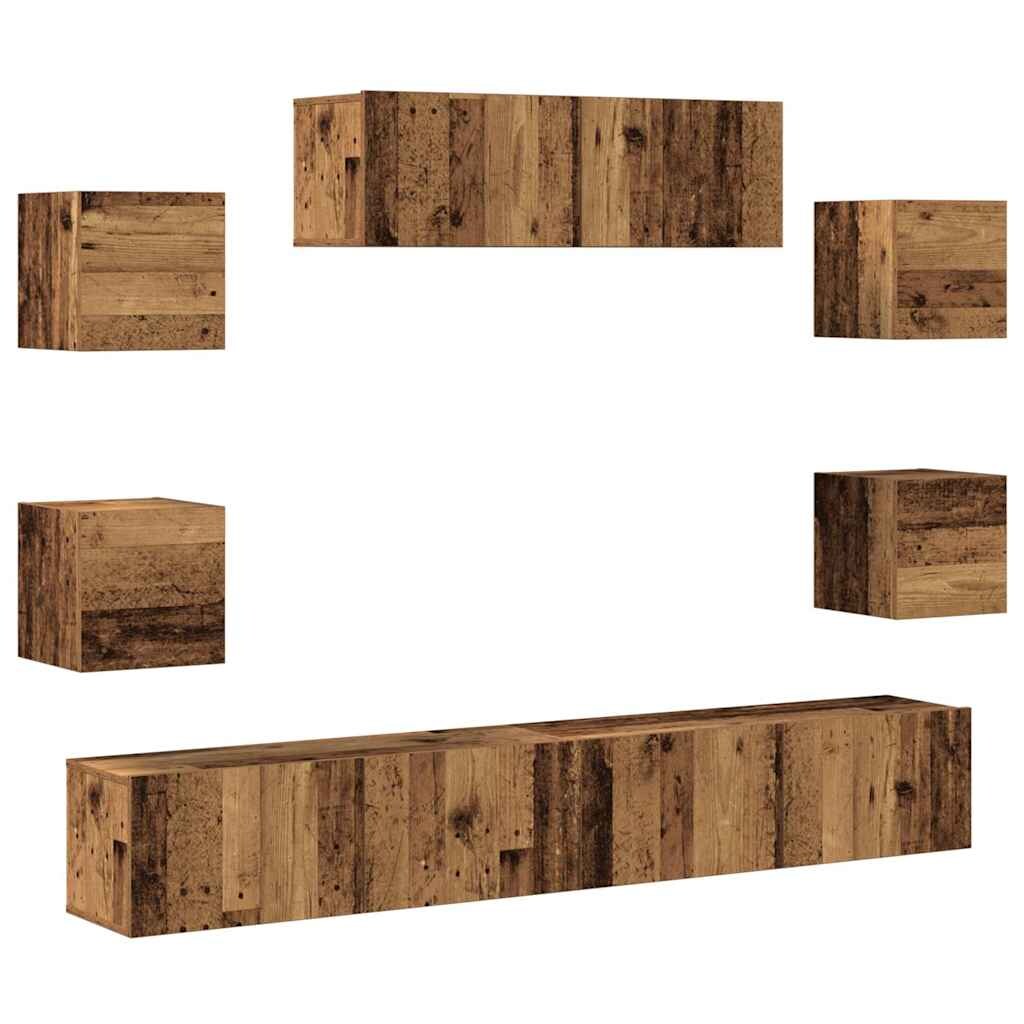 vidaXL 7-tlg. TV-Schrank-Set Wandmontage Altholz-Optik Holzwerkstoff Image