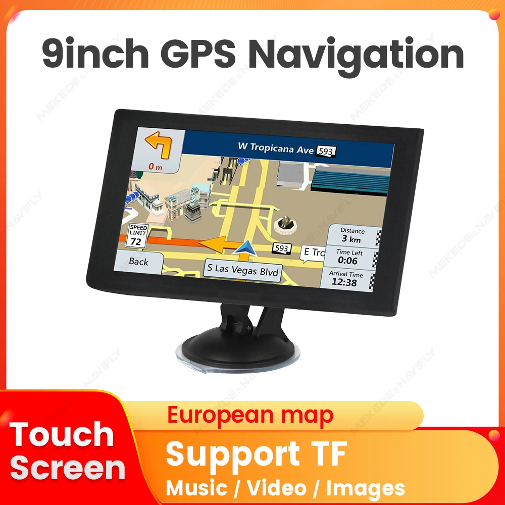 9-Zoll-HD-Touchscreen 2D 3D-Auto-GPS-Navigation Mehrsprachige Stimme Neueste Europa-Karten GPS-Navigation Unterstützung FM-Transmitter
