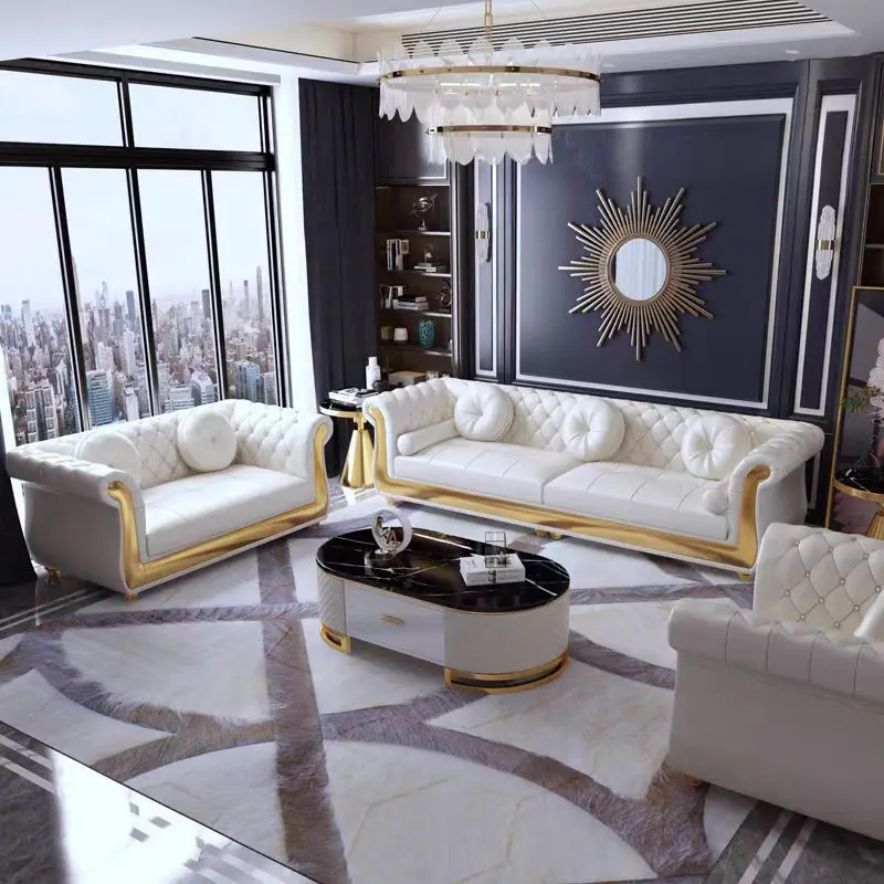 Nordic American einfaches kleines Apartment-Ledersofa, postmoderne High-End-Atmosphäre, Wohnzimmermöbel-Kombination aus Leder Image