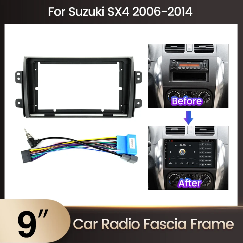 9 zoll Auto Center Rahmen für Für Suzuki SX4 2006 - 2014 für Fiat Sedici 189 2005 - 2014 Panel Dash kabel Canbus GPS DVD Lünette