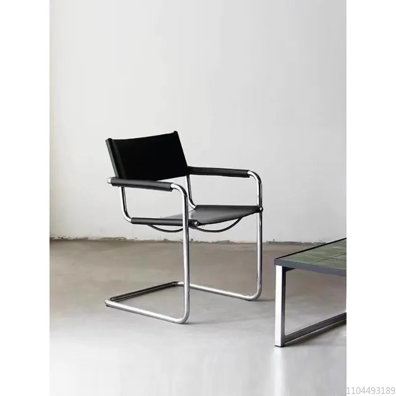 Bauhaus-Esszimmerstühle aus Edelstahl, platzsparende Möbel, Sattelleder, ergonomischer Komfort, Schminkstuhl, Wohnzimmerstühle