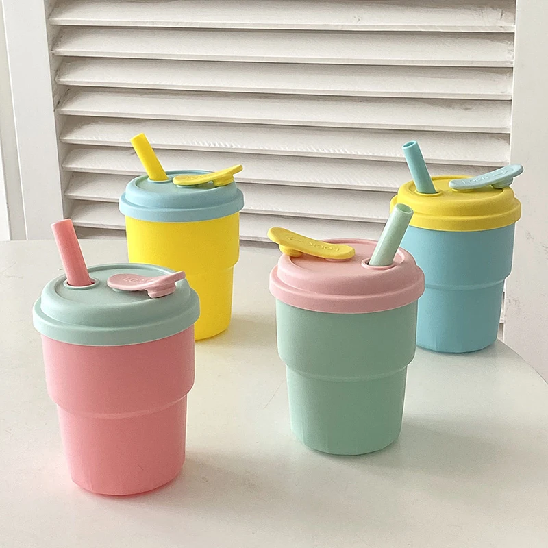 400 ml Kaffeetasse mit Deckel Stroh Silikon Kaltsaft Milch Tee Becher Auslaufsichere Trinkwasserflaschen Tragbare Reisetasse Image
