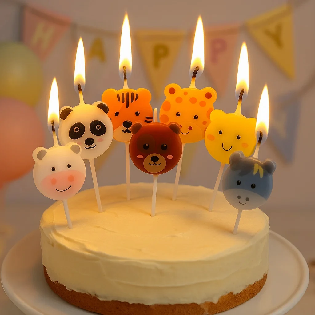 Kreative Tier Kerze Kuchen Dekoration Plugin Tiger Panda Giraffe Schwein Hund Kuh Cartoon Geburtstag Party Backen Kerzen Image