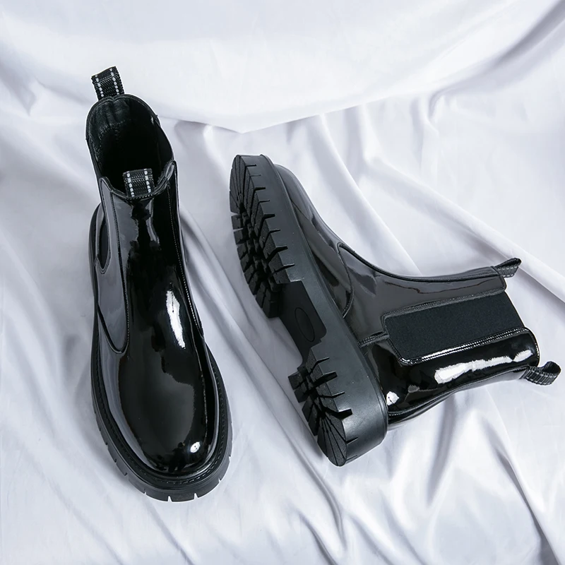 Männer Stiefel PU Schwarz Grün Big Toe Dicke Sohle Tragen-beständig Stiefel Business Mode Marke Chelsea Stiefel Größe 38-45 Männer Stiefel