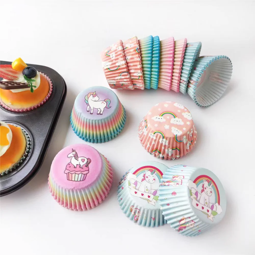 100 Stück Cupcake-Papierförmchen Backformen Regenbogen-Förmchen Cupcake-Muffinförmchen Papier-Kuchenformen für Hochzeitsfeier-Dekoration Image
