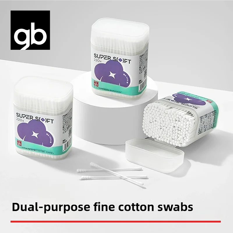 gb Wattestäbchen, 220 Stück, Doppelkopf, für Hygiene und Schönheitspflege, Original Wattestäbchen, hergestellt aus 100 % Baumwolle Image